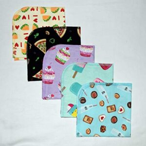 1 Ply 12x12 Inches Set of 5 Printed Flannel Paperless Towels Snack Attack