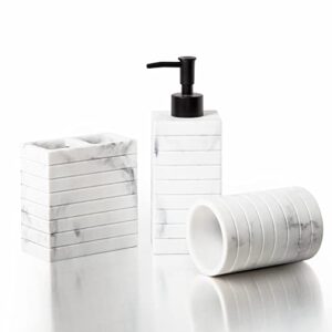 bino bathroom accessories set - matte marble | soap dispenser | toothbrush holder | tumbler | 3-piece bathroom organizer countertop set | bathroom decor | home decor | bathroom set