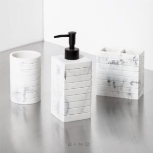 BINO Bathroom Accessories Set - Matte Marble | Soap Dispenser | Toothbrush Holder | Tumbler | 3-Piece Bathroom Organizer Countertop Set | Bathroom Decor | Home Decor | Bathroom Set