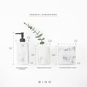 BINO Bathroom Accessories Set - Matte Marble | Soap Dispenser | Toothbrush Holder | Tumbler | 3-Piece Bathroom Organizer Countertop Set | Bathroom Decor | Home Decor | Bathroom Set