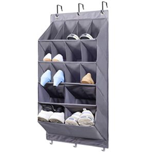 Wall-mounted shoe rack, 12 small pockets and 4 larger storage space, narrow door hanging shoe rack, door shoe rack, gray