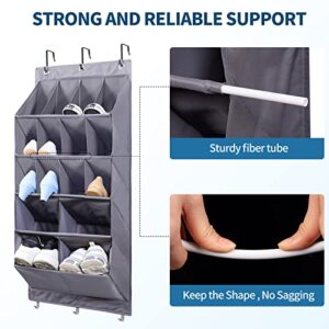 Wall-mounted shoe rack, 12 small pockets and 4 larger storage space, narrow door hanging shoe rack, door shoe rack, gray