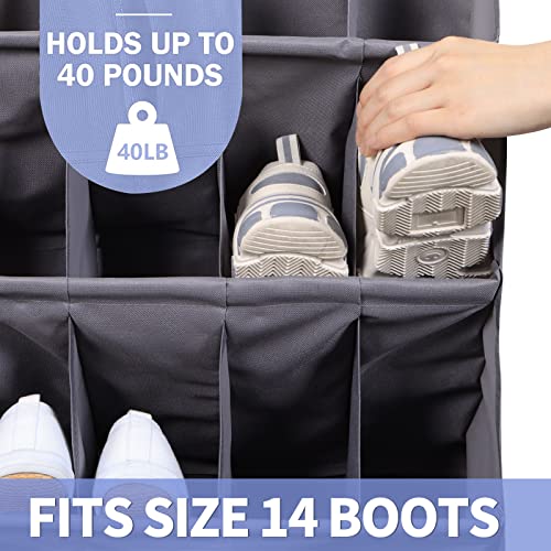 Wall-mounted shoe rack, 12 small pockets and 4 larger storage space, narrow door hanging shoe rack, door shoe rack, gray