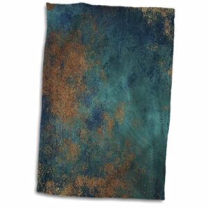 3drose towel, teal and image of copper abstract, 15x22 hand towel