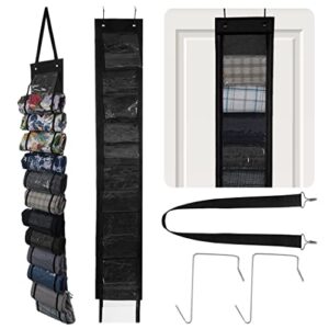 outgeek leggings storage organizer, space saving clothes roll holder with 12 compartments, foldable closet hanging storage bag for shirts, pants, towels, jean (black)