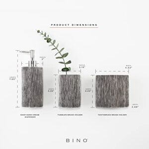 BINO Bathroom Accessories Set - Grey | Soap Dispenser | Toothbrush Holder | Tumbler | 3-Piece Bathroom Organizer Countertop Set | Bathroom Decor | Home Decor | Bathroom Set