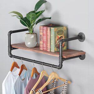 rzgy industrial pipe clothing rack with shelves, metal commercial clothes racks for hanging clothes,wall mounted black iron garment bar
