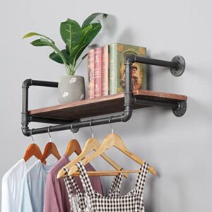 RZGY Industrial Pipe Clothing Rack with Shelves, Metal Commercial Clothes Racks for Hanging Clothes,Wall Mounted Black Iron Garment Bar