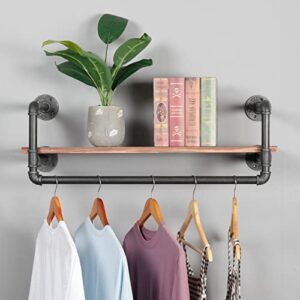 RZGY Industrial Pipe Clothing Rack with Shelves, Metal Commercial Clothes Racks for Hanging Clothes,Wall Mounted Black Iron Garment Bar