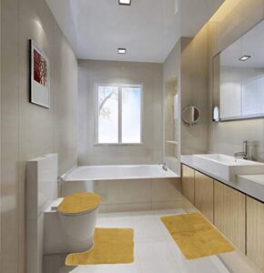gorgeoushomelinen(#5) 3pc gold elegance floral bathroom mat set with contour mat toilet lid cover and bath mat