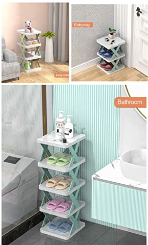 Shoe Rack - Shoe Organizer 5 Tiers for Closet Narrow， Plastic Shoe Rack Storage Organizer for Entryway, Space Saving Shoe Stand Cabinet for Bedroom Cloakroom Hallway Garage. (Light Blue)