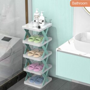 Shoe Rack - Shoe Organizer 5 Tiers for Closet Narrow， Plastic Shoe Rack Storage Organizer for Entryway, Space Saving Shoe Stand Cabinet for Bedroom Cloakroom Hallway Garage. (Light Blue)