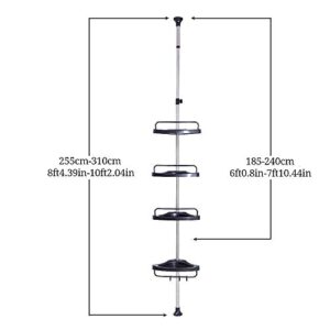 BAOYOUNI 4-Tier Shower Corner Caddy Tension Pole Adjustable Bathroom Shelf Floor to Ceiling Storage Rack Organizer Holder - No Drilling - Black