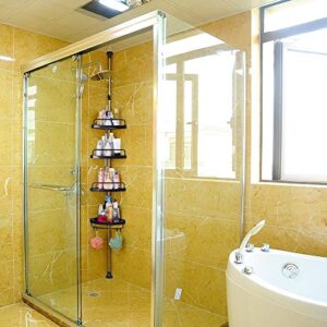 BAOYOUNI 4-Tier Shower Corner Caddy Tension Pole Adjustable Bathroom Shelf Floor to Ceiling Storage Rack Organizer Holder - No Drilling - Black