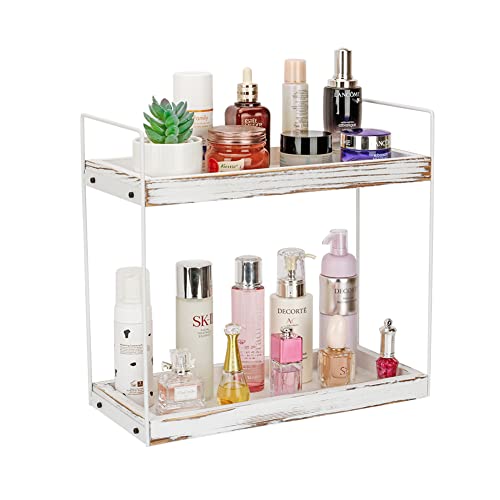 2 Tier Bathroom Counter Organizer, Solid Wood Bathroom Storage Tray for Counter Standing Rack, Cosmetic Holder, Kitchen Spice Rack, Vanity Organizer, Perfume Holder for Bathroom, Kitchen, Dresser Top