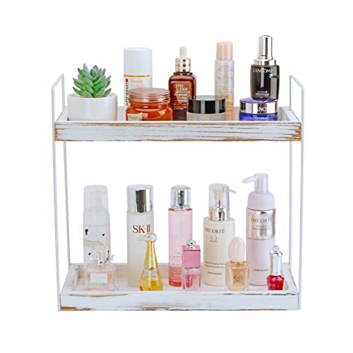 2 Tier Bathroom Counter Organizer, Solid Wood Bathroom Storage Tray for Counter Standing Rack, Cosmetic Holder, Kitchen Spice Rack, Vanity Organizer, Perfume Holder for Bathroom, Kitchen, Dresser Top