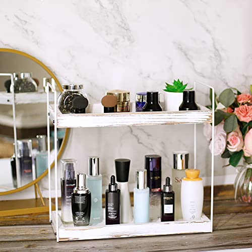 2 Tier Bathroom Counter Organizer, Solid Wood Bathroom Storage Tray for Counter Standing Rack, Cosmetic Holder, Kitchen Spice Rack, Vanity Organizer, Perfume Holder for Bathroom, Kitchen, Dresser Top