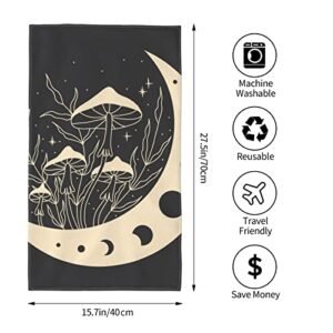 VARUN Long Hand Towels Beige Moon Mushrooms Ultra Soft Towel Leaves Bright Stars Night Design Absorbent Luxury Towels for Bathroom Hotel Gym and Spa 27.5x15.7in