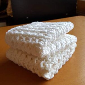 Handmade crochet washcloth, dishcloth * thick and dense *100% cotton set of 2, size 7.5 inches (White)