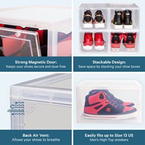 Dionyssa Shoe Storage Large Box -Set of 2 Drop Clear Front Door Shoe Organizer Stackable Display Case- Magnetic Front lids Plastic Container, easy to Assemble-Perfect for Sneakers up to men's size 13 and high-heels. Great closet shoe organizer.