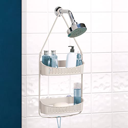 Bath Bliss 2 Way Convertible Bathroom Shower Caddy | Adjustable Mounting Arms | Loofah & Razor Hooks | Storage & Organization | Rust Resistant | Large and Small Bottles | Cashmere