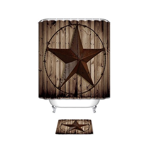 Vandarllin Western Texas Star Bathroom Set Shower Curtain with Bath Mats Rugs