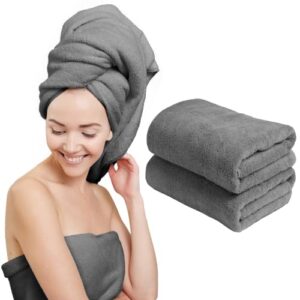 scala (2 pack extra large microfiber hair towel 24" x 48" anti frizz for long hair, multipurpose bath towel for pool, gym, yoga, camping - quick drying, ultra absorbent includes towel clips