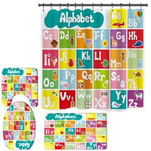 apqdw alphabet shower curtain set for bathroom, alphabet bathroom sets with shower curtain and rugs, kids abc educational learning shower curtain 72x72 inches (alphabet)