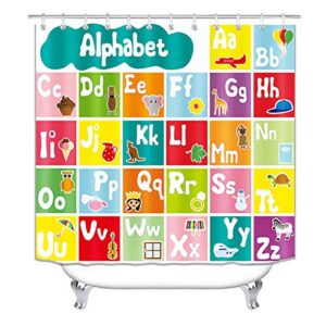 Apqdw Alphabet Shower Curtain Set for Bathroom, Alphabet Bathroom Sets with Shower Curtain and Rugs, Kids ABC Educational Learning Shower Curtain 72x72 Inches (Alphabet)