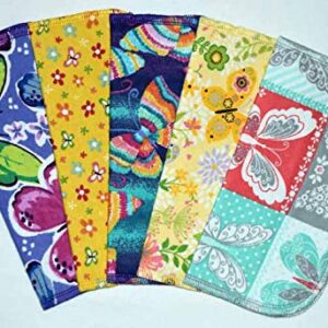 2 Ply Printed Flannel 8x8 Inches Set of 5 Little Wipes Butterfly Kisses