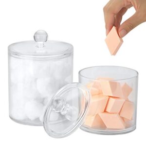 Marathon Studios Qtip Holder Dispenser Acrylic Clear 3 Pack for Cotton Swabs/Cotton Balls/Cotton Rounds, Bathroom Accessories Apothecary Jars Vanity Organizer, Bathroom Canisters - 30 oz/20 oz/10 oz