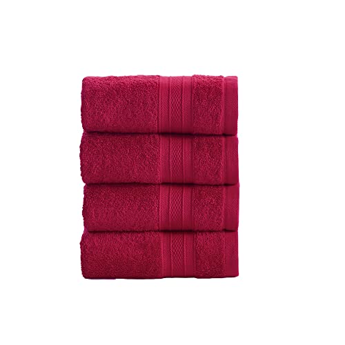 TRIDENT Soft and Plush, 100% Cotton 4 Piece Hand Towels for Bathroom, Highly Absorbent, Hotel Luxury, Super Soft, Salon Towels, Soft Comfort, 500 GSM (Crimson Red)