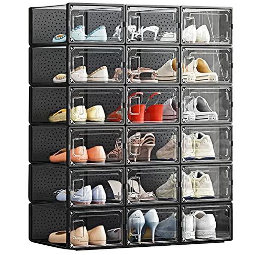 MMBABY 24 Pack Shoe Storage Box Shoe Box Clear Plastic Stackable Drop Front Shoe Organizer