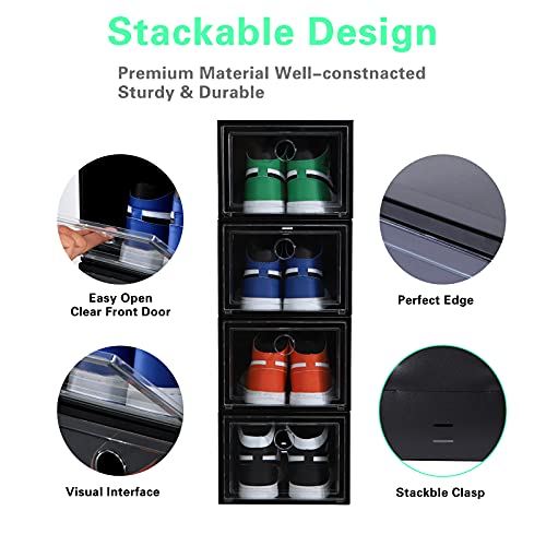 MMBABY 24 Pack Shoe Storage Box Shoe Box Clear Plastic Stackable Drop Front Shoe Organizer