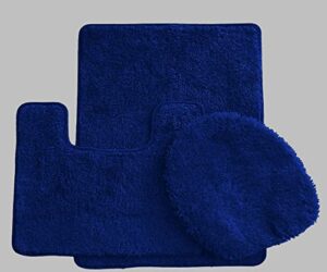 3 piece luxury acrylic bath rugs set large 18"x"30 contour mat 18"x18" and lid. (navy blue)