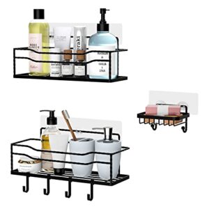 joetin shower caddy shelf with hooks, adhesive shower wall organizer shampoo holder for bathroom shower kitchen