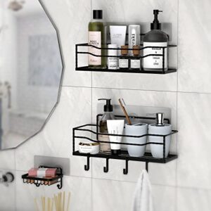 Joetin Shower Caddy Shelf with Hooks, Adhesive Shower Wall Organizer Shampoo Holder for Bathroom Shower Kitchen