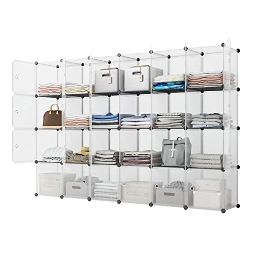 KOUSI Portable Storage Cubes-14 x14 Cube (24 Cubes)-More Stable (add Metal Panel) Cube Shelves with Doors, Modular Bookshelf Units，Clothes Storage Shelves，Room Organizer for Cubby Cube