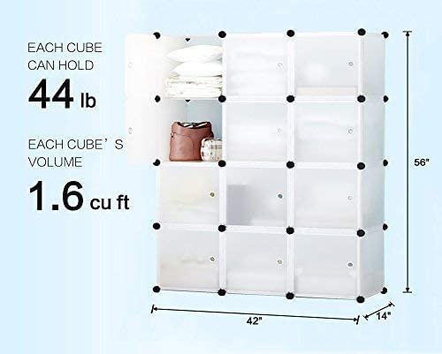 KOUSI Portable Storage Cubes-14 x14 Cube (24 Cubes)-More Stable (add Metal Panel) Cube Shelves with Doors, Modular Bookshelf Units，Clothes Storage Shelves，Room Organizer for Cubby Cube