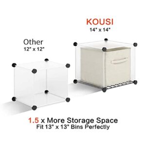 KOUSI Portable Storage Cubes-14 x14 Cube (24 Cubes)-More Stable (add Metal Panel) Cube Shelves with Doors, Modular Bookshelf Units，Clothes Storage Shelves，Room Organizer for Cubby Cube