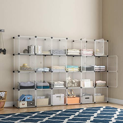 KOUSI Portable Storage Cubes-14 x14 Cube (24 Cubes)-More Stable (add Metal Panel) Cube Shelves with Doors, Modular Bookshelf Units，Clothes Storage Shelves，Room Organizer for Cubby Cube