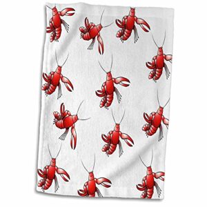 3d rose image of red crawfish repeat pattern hand towel, 15" x 22"