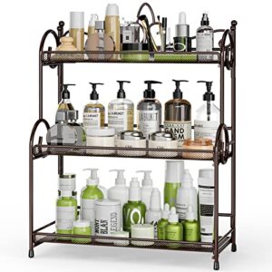 eknitey bathroom organizer shelf countertop - kitchen counter organizer 3 tier bathroom counter shelves for makeup vanity organizer brown (no assembly)