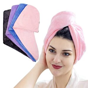 PIPIZ 4 Pack Microfiber Hair Towel Wrap for Women,Super Absorbent Hair Drying Towels, Anti-Frizz Hair Turban Towel for Long Wet Hair Blue