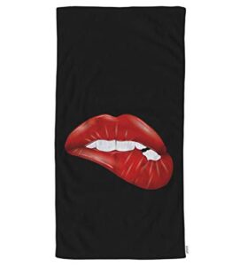 ofloral hand towels cotton washcloths sexy red lip on black background soft comfortable,super-absorbent soft towels for bathroom beach kitchen spa gym yoga face towel 15x30 inch