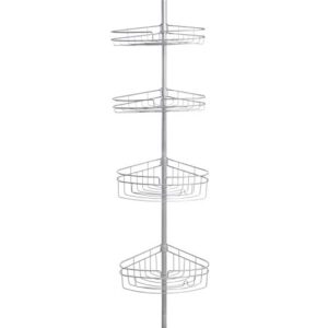 kenney kn61519 4-tier spring tension shower corner pole caddy with razor holder, satin nickel