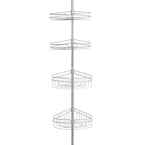 Kenney KN61519 4-Tier Spring Tension Shower Corner Pole Caddy with Razor Holder, Satin Nickel