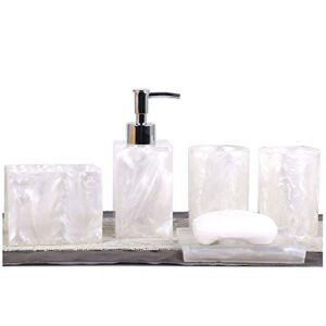 resin soap dish, soap dispenser, toothbrush holder & tumbler bathroom accessory 5 piece set (white)