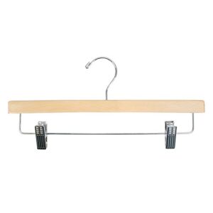 nahanco 6214rcch 14” wooden pant skirt hanger with chrome hook and clips, natural (pack of 100)