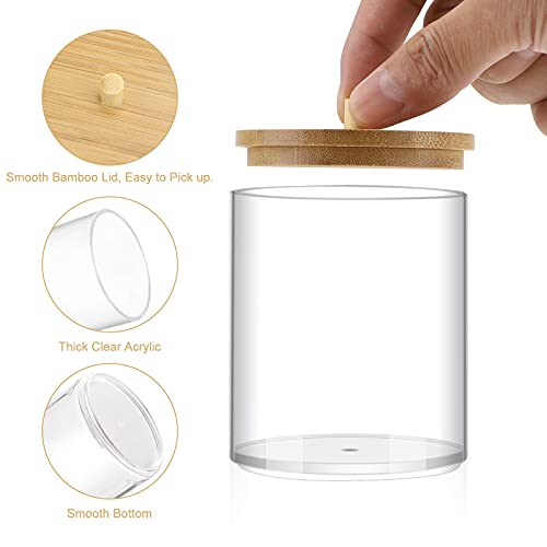 TCJJ Acrylic Disposable Cotton Round Pad Holder and Qtip Holder Set with Bamboo Mirror Lid, Stackable, Clear Plastic Bathroom Vanity Organizer for Makeup Cotton Pad Swab Ball